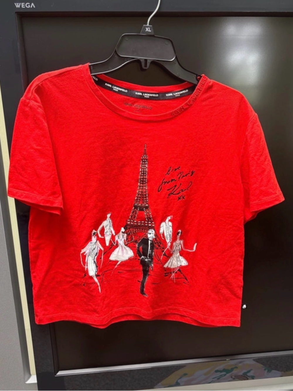 Karl Lagerfeld Red Paris Eiffel Graphic Short Sleeve Tee Sz Sm
